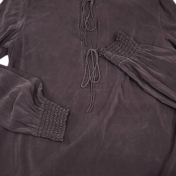 Theory Silk Lightweight Lace Up Sheer Tunic Long Sleeve Casual Top Blous L - Picture 6 of 11